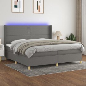 Cama box spring colchón y luces LED tela gris claro 200x200 cm Cama box spring colchón y luces LED tela gris claro 200x200 cm