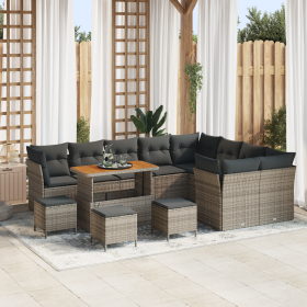 Conjunto de Sofá de Jardín de 13 Piezas con Cojines Gris Ratán Poli Acacia de , Sofás de exterior - Ref: Foro24-3363483, Prec...