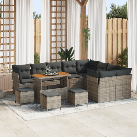 Conjunto de Sofá de Jardín de 13 Piezas con Cojines Gris Ratán Poli Acacia | Foro24.es | Tu tienda online para hogar, jardín y más Foro24.es