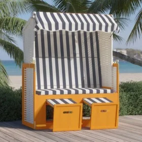Beach chair Strandkorb canopy synthetic rattan wood white blue by vidaXL, Loungers - Ref: Foro24-318655, Price: 206,16 €, Dis...