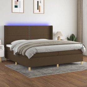Cama box spring colchón luces LED tela marrón oscuro 200x200 cm Cama box spring colchón luces LED tela marrón oscuro 200x200 cm