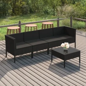 5-teiliges Gartenmöbel-Set und schwarze synthetische Rattankissen von vidaXL, Gartensets - Ref: Foro24-3094337, Preis: 380,15...