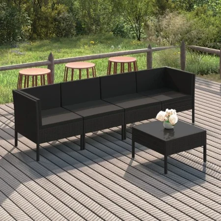 5-teiliges Gartenmöbel-Set und schwarze synthetische Rattankissen von vidaXL, Gartensets - Ref: Foro24-3094337, Preis: 380,15...