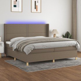 Cama box spring colchón y luces LED tela gris taupe 200x200 cm Cama box spring colchón y luces LED tela gris taupe 200x200 cm