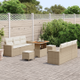 Juego de Sofá de Jardín de 9 Piezas con Cojines Beige Ratán Poliéster Acacia de , Sofás de exterior - Ref: Foro24-3363521, Pr...