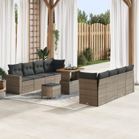 Conjunto de Sofá de Jardín de 11 Piezas con Cojines Gris de Ratán Polimérico Acacia de , Sofás de exterior - Ref: Foro24-3363...