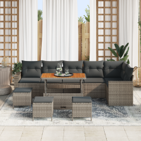 Conjunto de Sofá de Jardín de 10 Piezas con Cojines Gris Poliratán Acacia de , Sofás de exterior - Ref: Foro24-3363593, Preci...