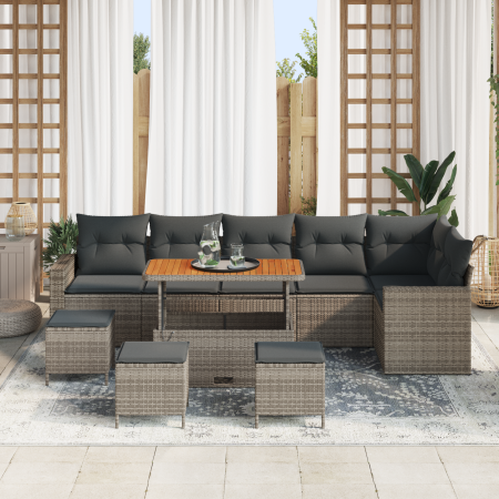 Conjunto de Sofá de Jardín de 10 Piezas con Cojines Gris Poliratán Acacia de , Sofás de exterior - Ref: Foro24-3363593, Preci...
