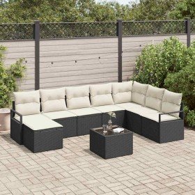 Conjunto de sofá de jardín 9 pcs Negro Poliratán