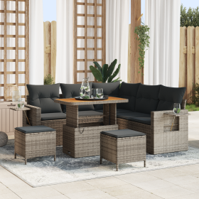 Conjunto de Sofá de Jardín de 8 Piezas con Cojines Gris Poliratán Acacia de , Sofás de exterior - Ref: Foro24-3363698, Precio...