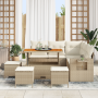 Conjunto de Sofá de Jardín de 9 Piezas con Cojines Beige Ratán Poliéster Acacia de , Sofás de exterior - Ref: Foro24-3363701,...