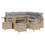 Set de Sofá de Jardín de 9 Piezas con Cojines Beige Poliratán Acacia de , Sofás de exterior - Ref: Foro24-3363702, Precio: 65...