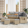 Set de Sofá de Jardín de 9 Piezas con Cojines Beige Poliratán Acacia de , Sofás de exterior - Ref: Foro24-3363702, Precio: 65...