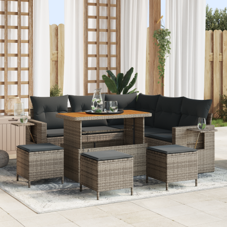 Juego de Sofá de Jardín de 9 Piezas con Cojines Gris Poliratán Acacia de , Sofás de exterior - Ref: Foro24-3363703, Precio: 6...