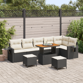 Conjunto de Sofá de Jardín de 9 Piezas con Cojines Negro Poliratán Acacia de , Sofás de exterior - Ref: Foro24-3363715, Preci...