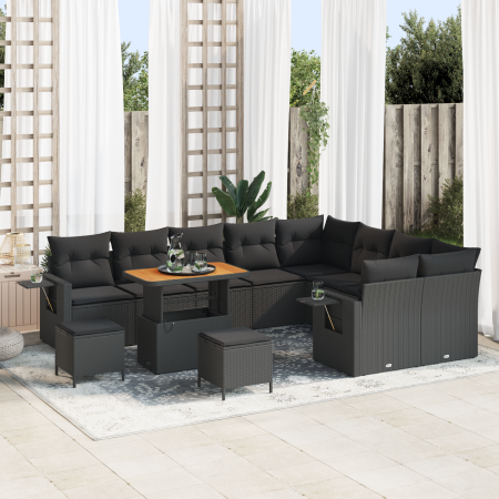 Conjunto de Sofá de Jardín de 12 Piezas con Cojines Negro de Poliratán Acacia de , Sofás de exterior - Ref: Foro24-3363734, P...