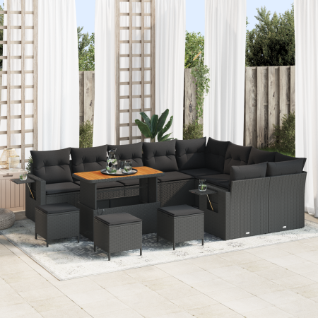 Juego de Sofás de Jardín de 13 Piezas con Cojines Negro Poliratán Acacia de , Sofás de exterior - Ref: Foro24-3363739, Precio...