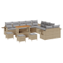 Conjunto Sofá Jardín 14 Piezas con Cojines Beige de Ratán Sintético Acacia de , Sofás de exterior - Ref: Foro24-3363762, Prec...
