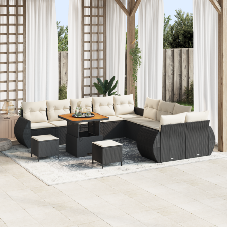 Juego de Sofá de Jardín de 13 Piezas con Cojines Negro Poliratán Acacia de , Sofás de exterior - Ref: Foro24-3363880, Precio:...