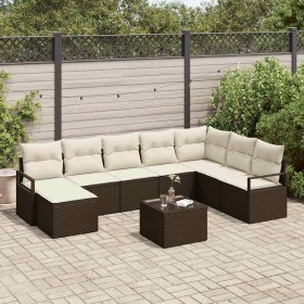 Conjunto de sofá de jardín 9 pcs Marrón Poliratán