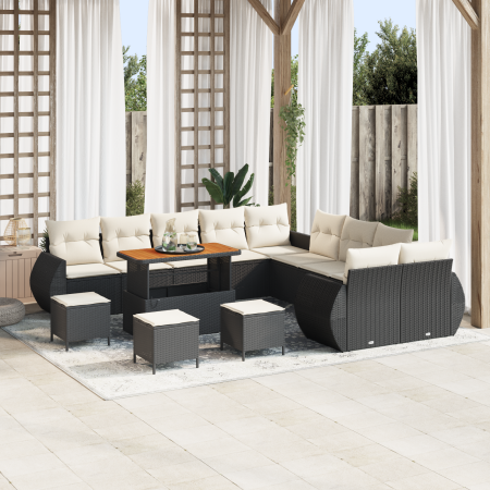 Juego de Sofá de Jardín  de 14 Piezas con Cojines Negro Poliratán Acacia | Foro24.es | Tu tienda online para hogar, jardín y más Foro24.es