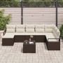 Conjunto de sofá de jardín 9 pcs Marrón Poliratán