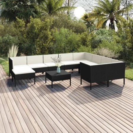 Gartenmöbelset 11-teilig und schwarze synthetische Rattankissen von vidaXL, Gartensets - Ref: Foro24-3094504, Preis: 952,46 €...
