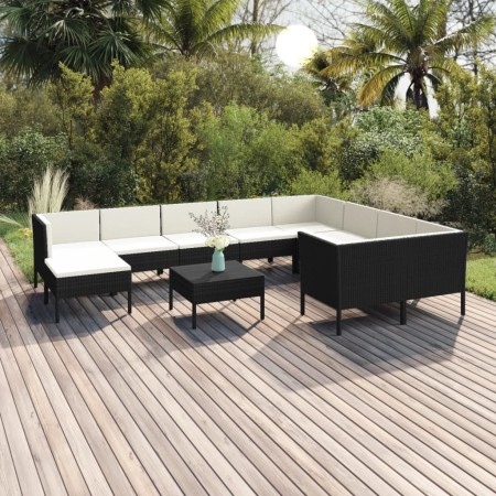 Gartenmöbelset 11-teilig und schwarze synthetische Rattankissen von vidaXL, Gartensets - Ref: Foro24-3094504, Preis: 951,14 €...