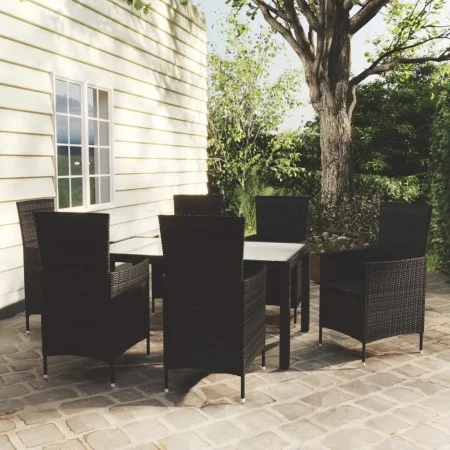 Garten-Essgruppe 7-teilig aus schwarzem synthetischem Rattan von vidaXL, Gartensets - Ref: Foro24-3094868, Preis: 524,93 €, R...