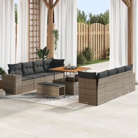 Conjunto de Sofá de Jardín de 11 Piezas con Cojines Gris Poliratán Acacia de , Sofás de exterior - Ref: Foro24-3363938, Preci...