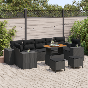 Conjunto de Sofá de Jardín de 10 Piezas con Cojines Negro de Ratán Poliéster Acacia de , Sofás de exterior - Ref: Foro24-3363...