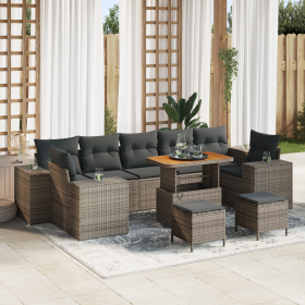 Conjunto de Sofás de Jardín de 10 piezas con cojines en gris Ratán Polietileno Acacia de , Sofás de exterior - Ref: Foro24-33...