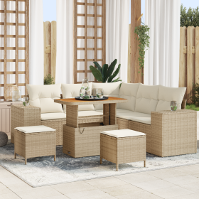 Juego de Sofá de Jardín de 8 Piezas con Cojines Beige Ratán Sintético Acacia de , Sofás de exterior - Ref: Foro24-3363956, Pr...