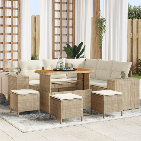 Conjunto de Sofá de Jardín de 9 Piezas con Cojines Beige de Poliratán Acacia de , Sofás de exterior - Ref: Foro24-3363961, Pr...