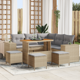 Juego de Sofá de Jardín de 9 Piezas con Cojines Beige Poliratán Acacia de , Sofás de exterior - Ref: Foro24-3363962, Precio: ...