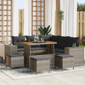 Conjunto de Sofá de Jardín de 9 Piezas con Cojines Gris Poliratán Acacia de , Sofás de exterior - Ref: Foro24-3363963, Precio...