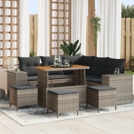 Conjunto de Sofá de Jardín de 9 Piezas con Cojines Gris Poliratán Acacia de , Sofás de exterior - Ref: Foro24-3363963, Precio...