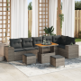 Juego de Sofá de Jardín de 9 Piezas con Cojines Gris Ratán Poli Acacia de , Sofás de exterior - Ref: Foro24-3363978, Precio: ...