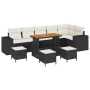 Conjunto de Sofá de Jardín de 10 piezas con Cojines de Ratán Poliéster Negro y Acacia de , Sofás de exterior - Ref: Foro24-33...