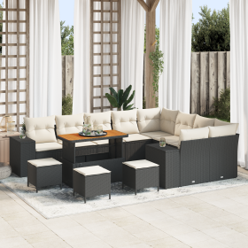 Conjunto de Sofás de Jardín de 13 Piezas con Cojines Poliratán Negro Acacia de , Sofás de exterior - Ref: Foro24-3364000, Pre...