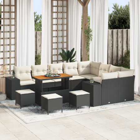 Conjunto de Sofás de Jardín de 13 Piezas con Cojines Poliratán Negro Acacia de , Sofás de exterior - Ref: Foro24-3364000, Pre...
