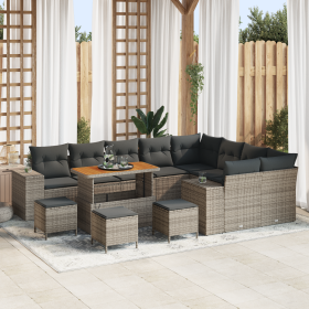 Conjunto de Sofás de Jardín de 13 Piezas con Cojines Gris de Poliratán y Acacia de , Sofás de exterior - Ref: Foro24-3364003,...