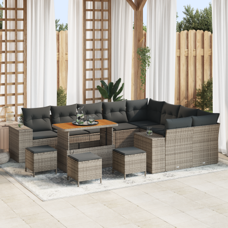 Conjunto de Sofás de Jardín de 13 Piezas con Cojines Gris de Poliratán y Acacia de , Sofás de exterior - Ref: Foro24-3364003,...
