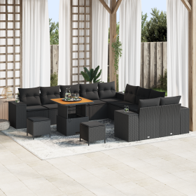 Conjunto de sofá de jardín de 13 piezas con cojines negro poliratán acacia de , Sofás de exterior - Ref: Foro24-3364009, Prec...