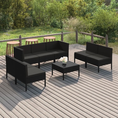 Gartenmöbelset 8-teilig und Kissen Kunststoff Rattan schwarz von vidaXL, Gartensets - Ref: Foro24-3094357, Preis: 599,68 €, R...