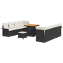 Set de Sofá de Jardín de 11 Piezas con Cojines Ratán Poliéster Negro Acacia de , Sofás de exterior - Ref: Foro24-3364055, Pre...