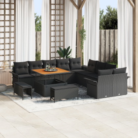 Juego de Sofá de Jardín de 13 Piezas con Cojines Negro Poliratán Acacia de , Sofás de exterior - Ref: Foro24-3364134, Precio:...