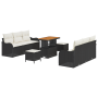 Conjunto de Sofá de Jardín de 9 piezas con Cojines de Poliratán Negro y Acacia de , Sofás de exterior - Ref: Foro24-3364170, ...
