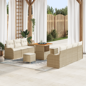 Conjunto de sofá de jardín de 10 piezas con cojines Beige Ratán Poli Acacia de , Sofás de exterior - Ref: Foro24-3364176, Pre...