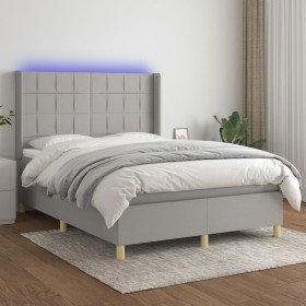 Cama box spring colchón y luces LED tela gris claro 140x200 cm Cama box spring colchón y luces LED tela gris claro 140x200 cm